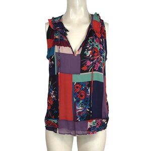 MAEVE - WOMEN'S XS - MULTICOLOR SLEEVELESS V NECK RUFFLE VISCOSE TOP